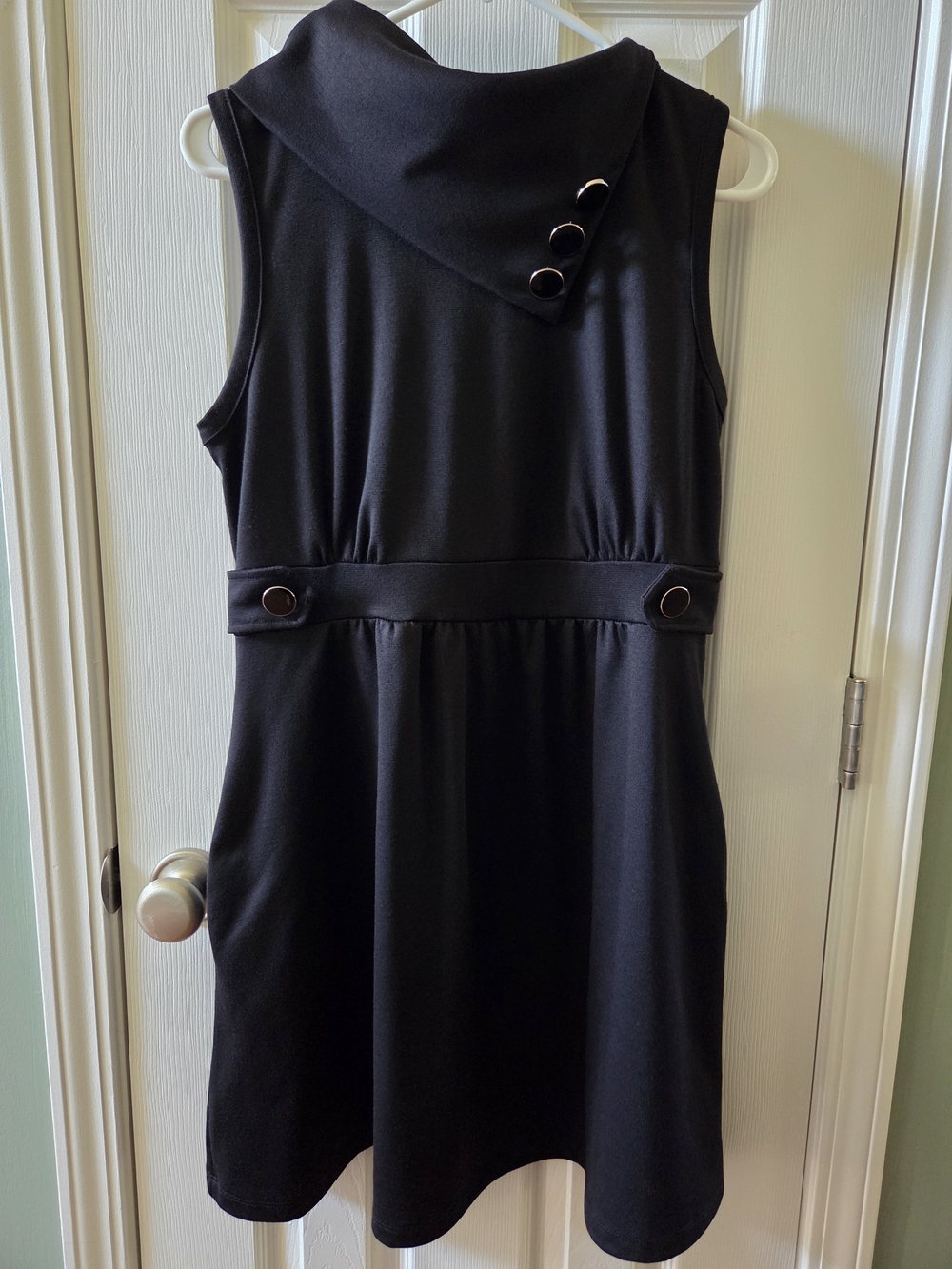 Monteau Black Sleeveless Mini Dress with Button Accents